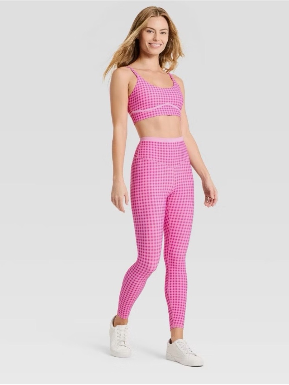 JoyLab Pink Gingham High-Waist Legging and Sports Bra Set